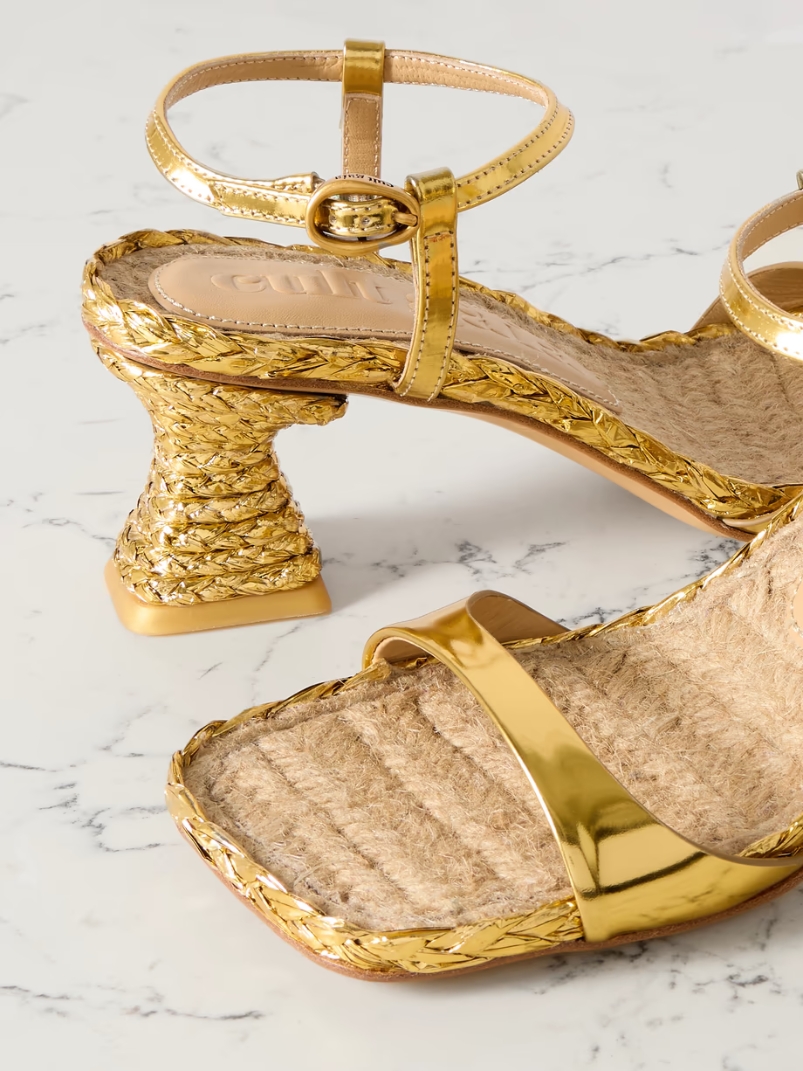 Javiera metallic leather and raffia sandals