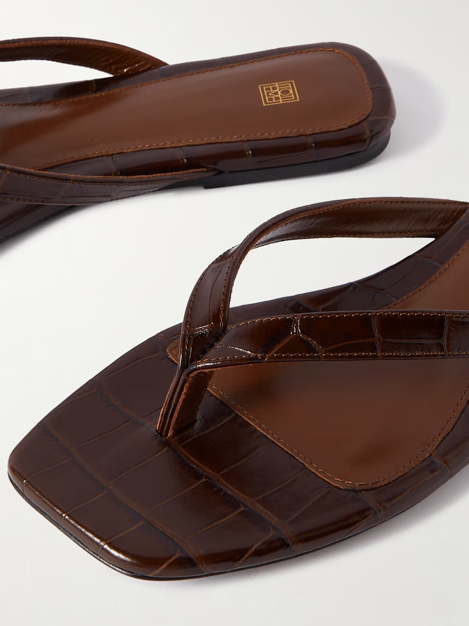 The Flip-Flop Flat croc-effect leather flip flops