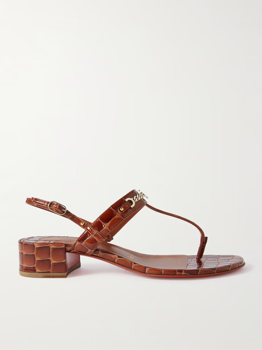 MJ embellished croc-effect patent-leather sandals