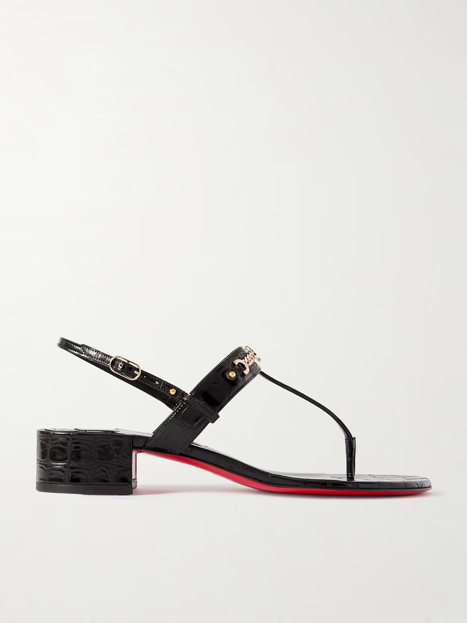 MJ embellished croc-effect patent-leather sandals