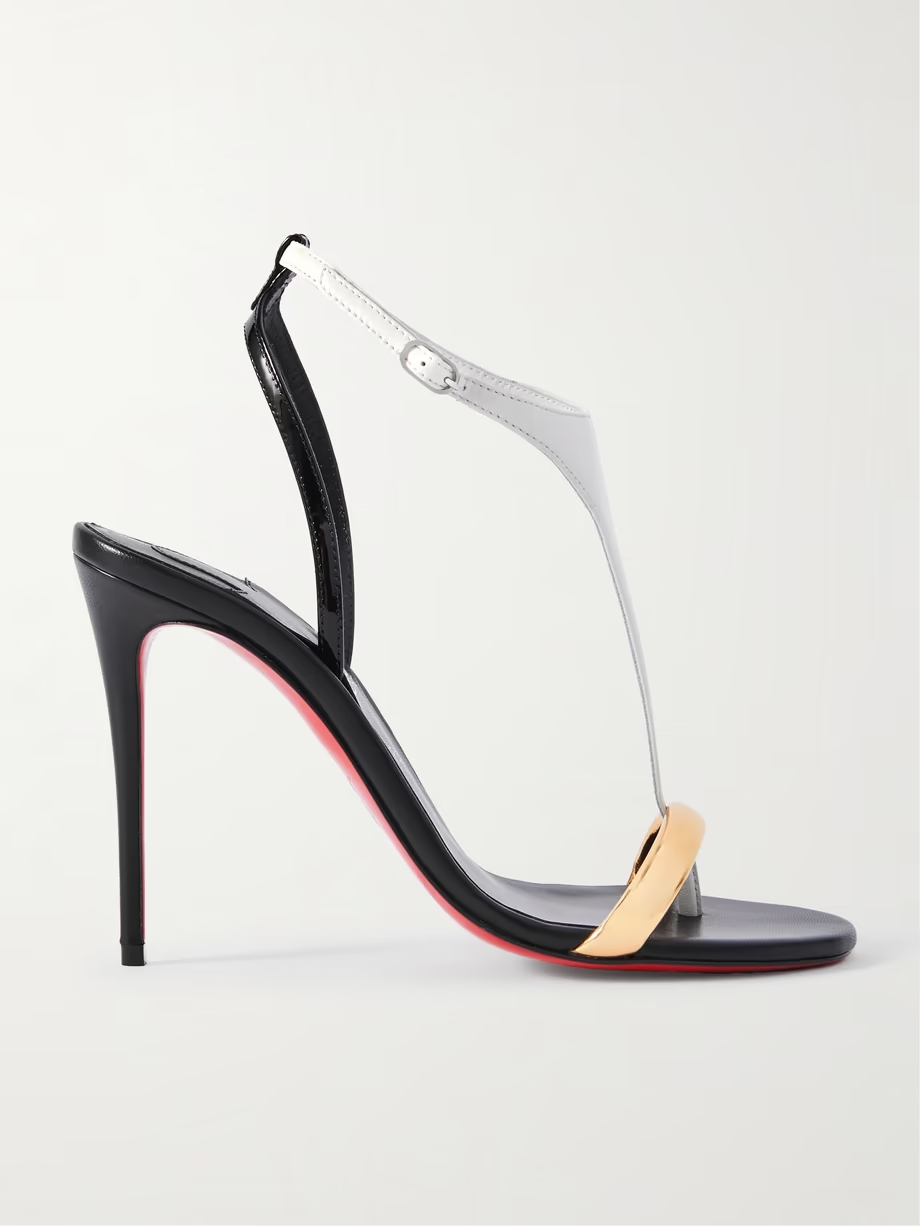 Athina 100 patent, metallic and smooth leather sandals