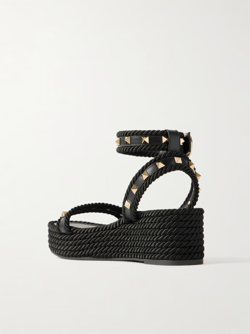 Rockstud Torchon 60 leather and silk rope platform espadrilles