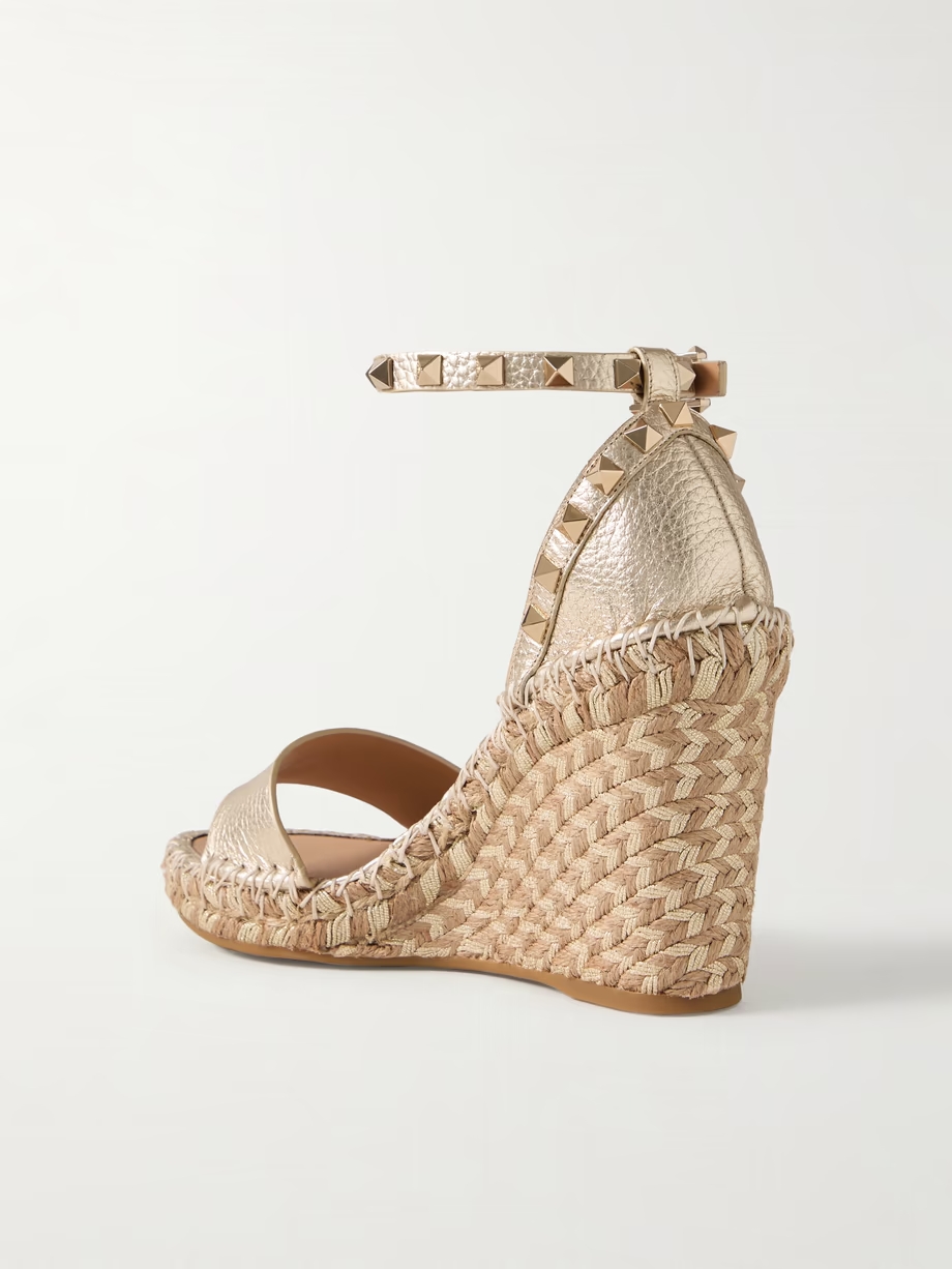 Rockstud 105 metallic textured-leather espadrille wedge sandals