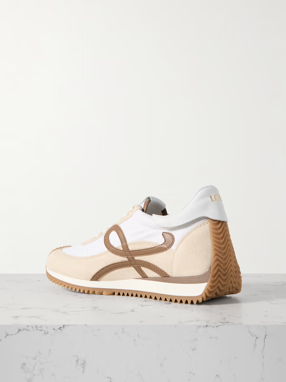 Flow Runner leather-trimmed shell and suede sneakers