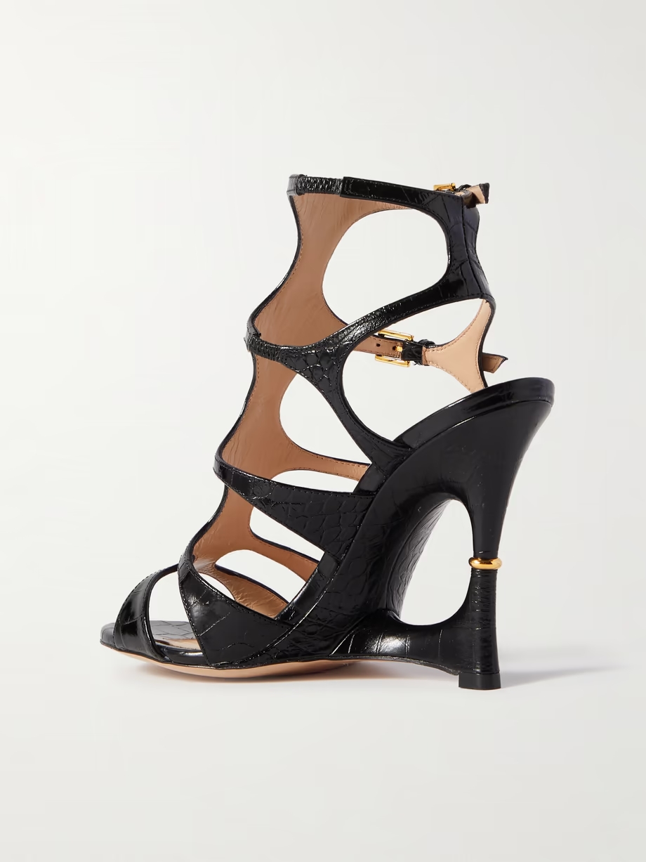 Paradis cutout croc-effect leather wedge sandals