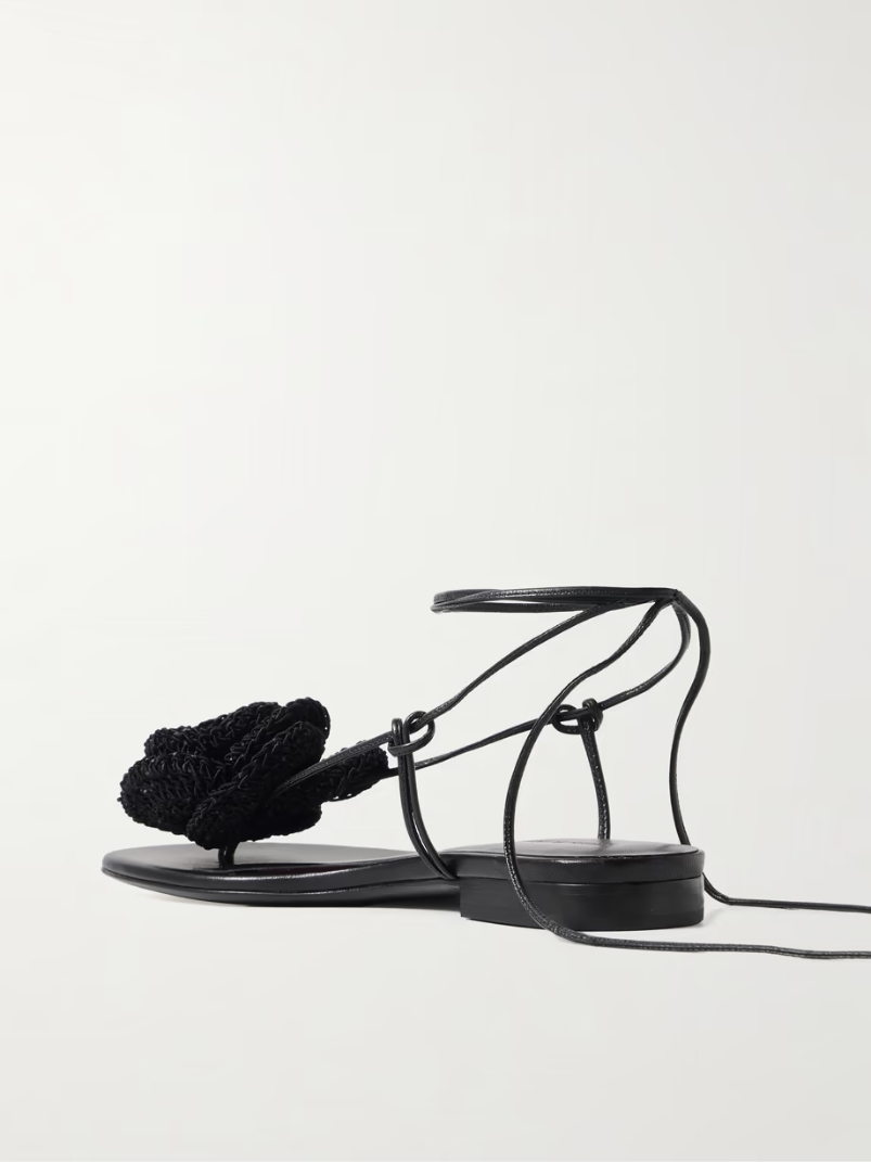 Crocheted cotton-blend and leather sandals