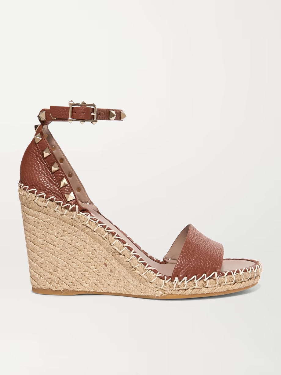 Rockstud 105 textured-leather espadrille wedge sandals