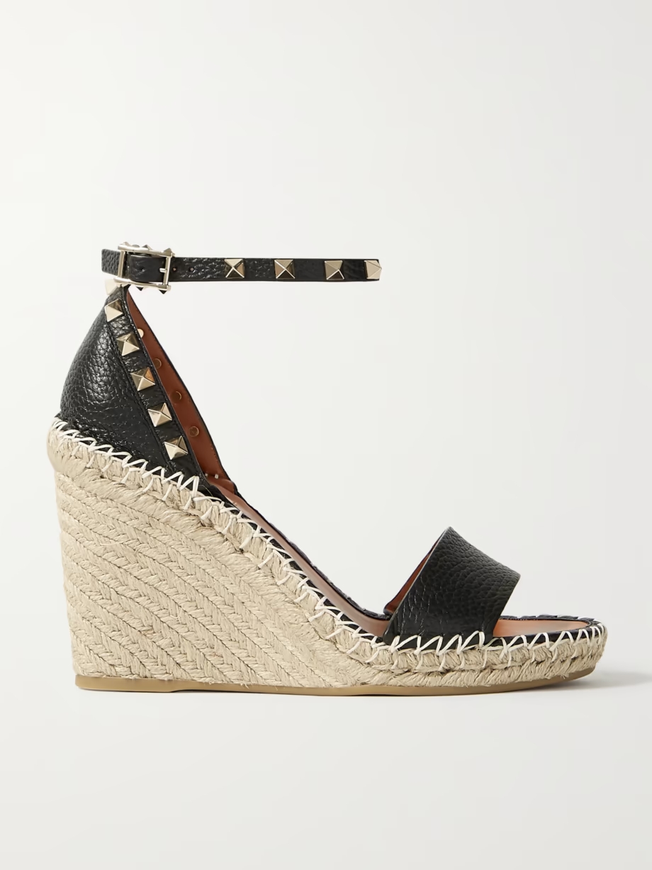 Rockstud 105 textured-leather espadrille wedge sandals