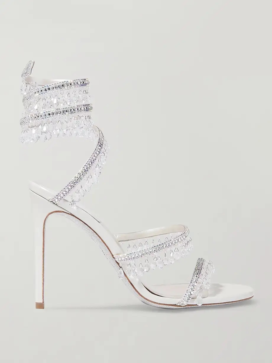 Cleo embellished metallic satin and leather sandals