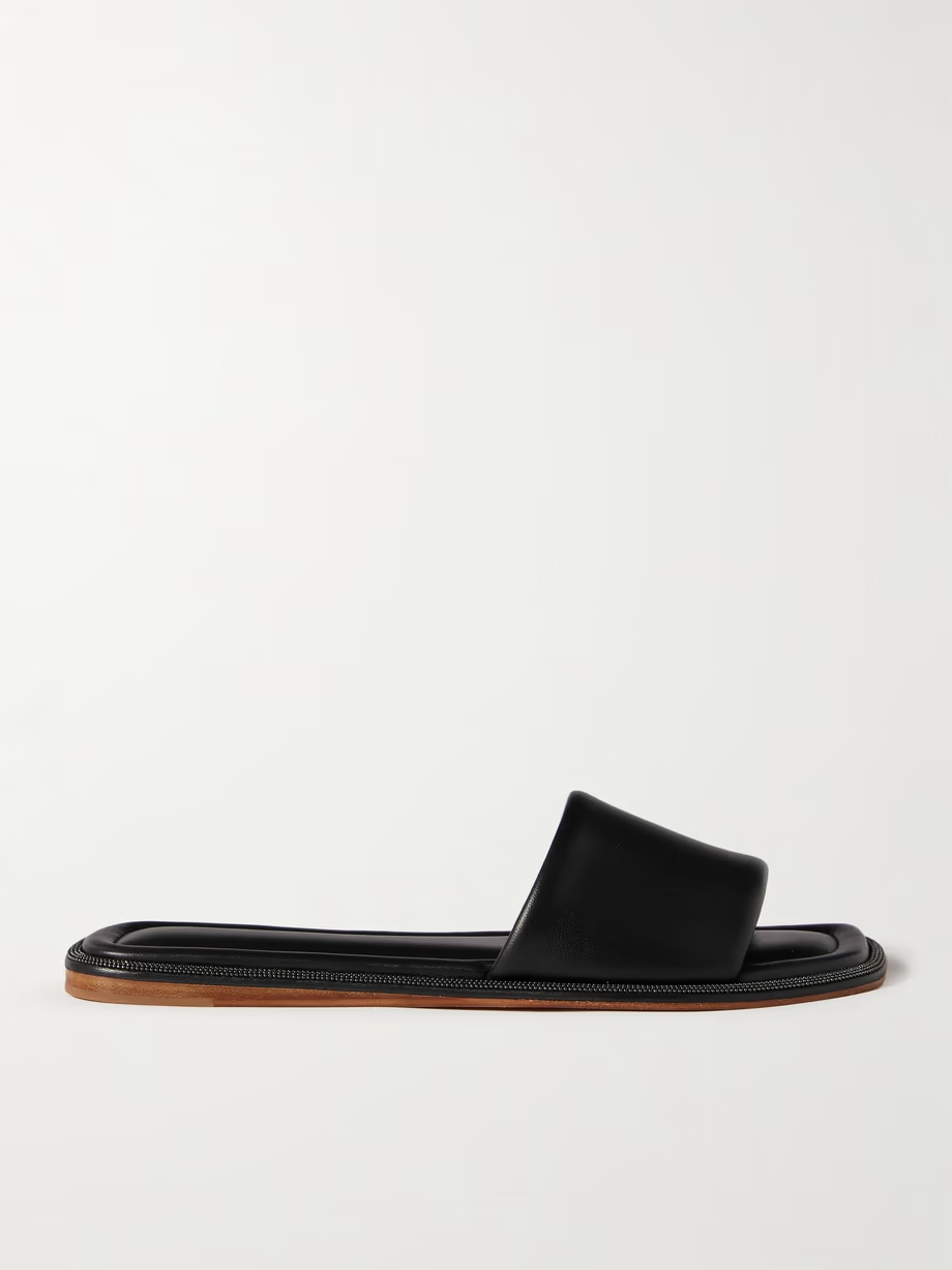 Bead-embellished leather slides