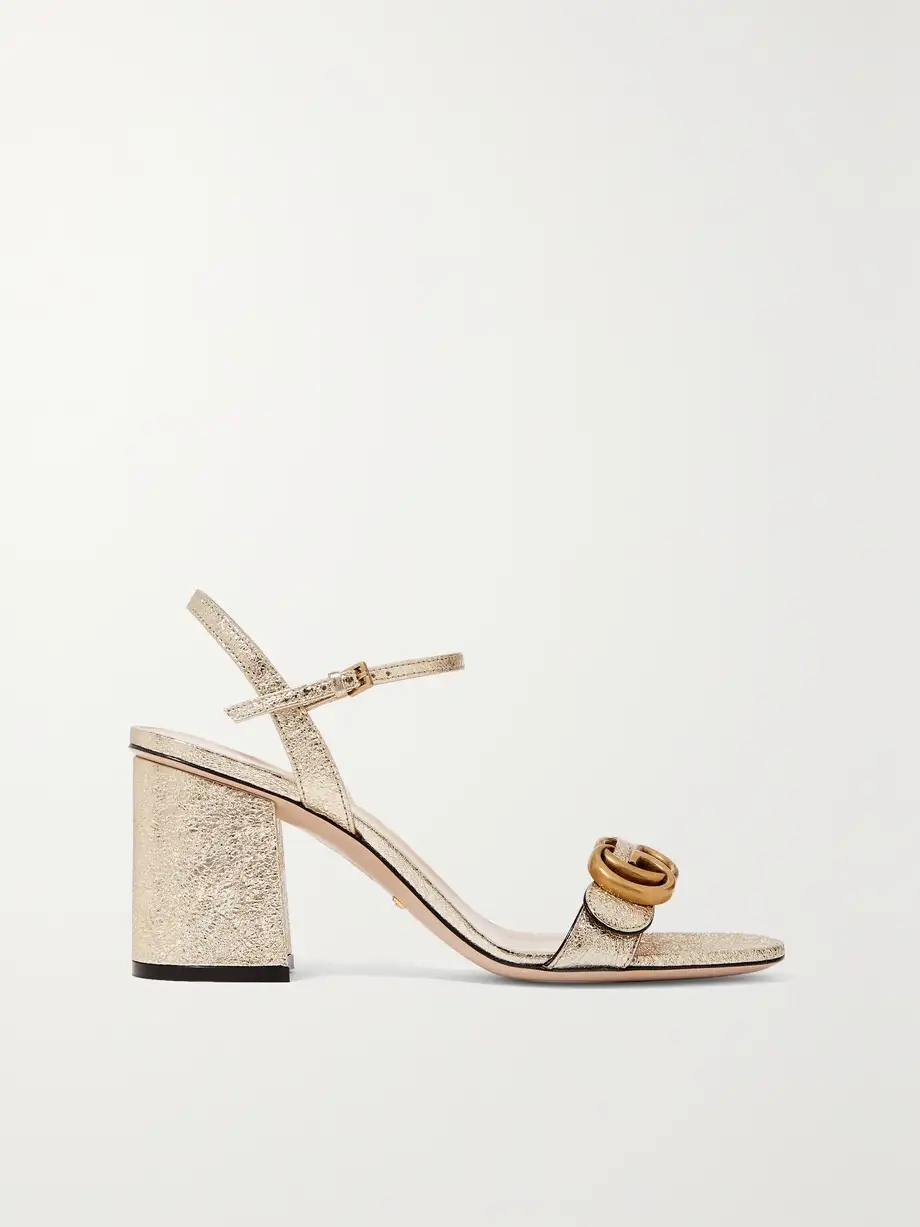 Marmont logo-embellished metallic cracked-leather sandals