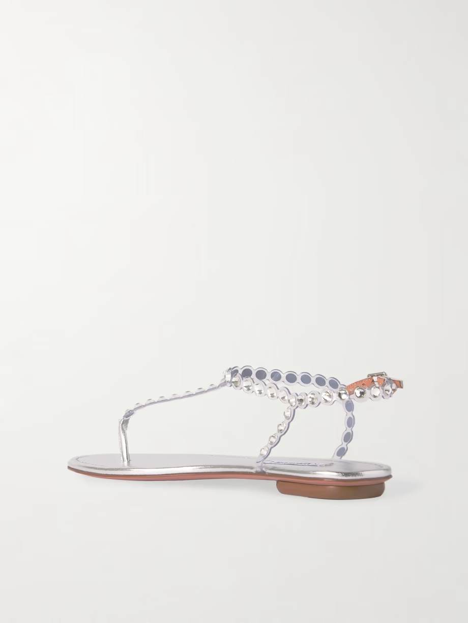 Tequila crystal-embellished PVC and metallic leather sandals