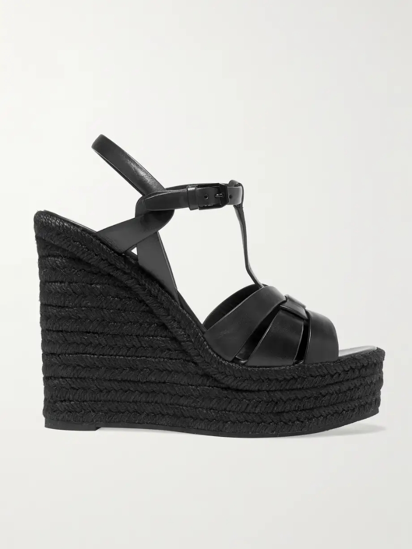 Tribute woven leather espadrille wedge sandals