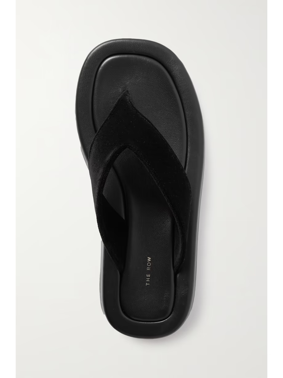 Ginza leather and velvet platform flip flops