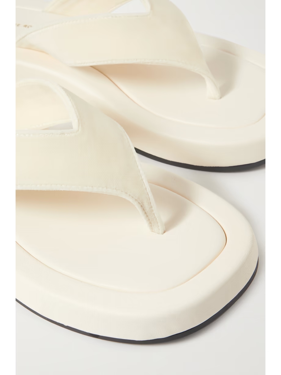 Ginza leather and velvet platform flip flops