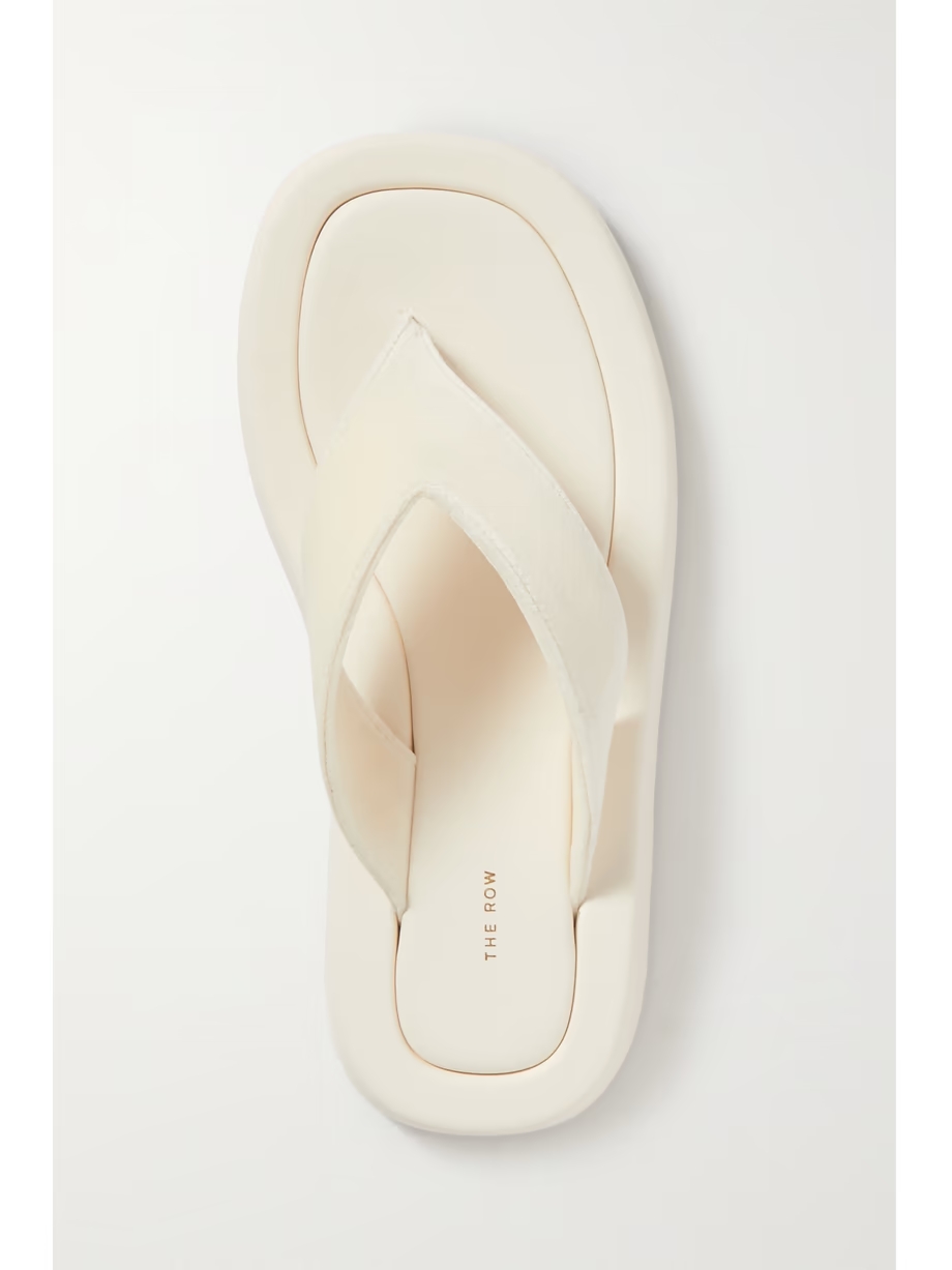 Ginza leather and velvet platform flip flops