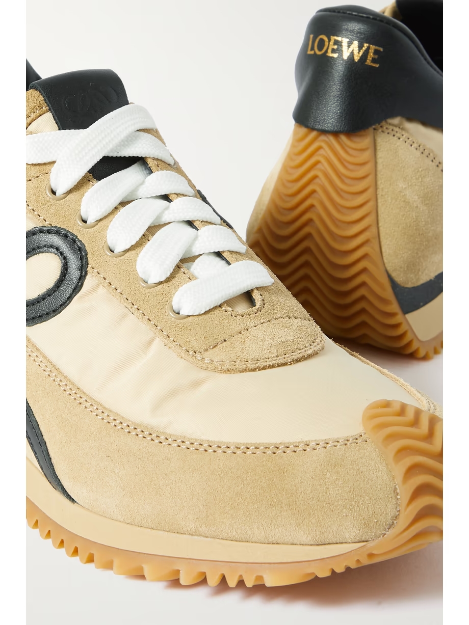 Flow logo-appliquéd shell, leather and suede sneakers