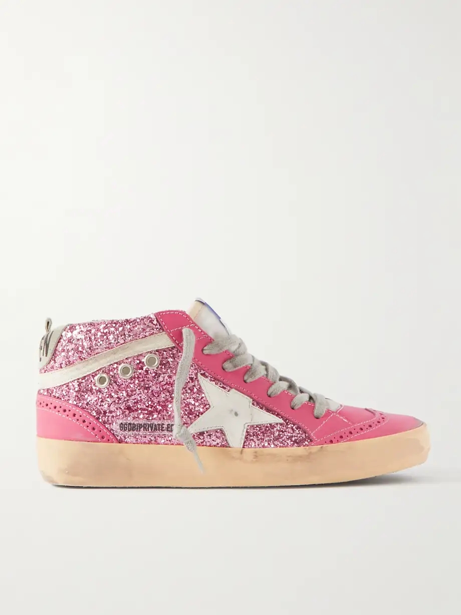 Superstar glittered distressed leather sneakers