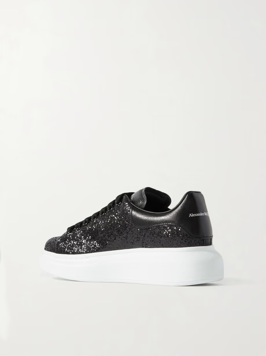 Glittered leather exaggerated-sole sneakers