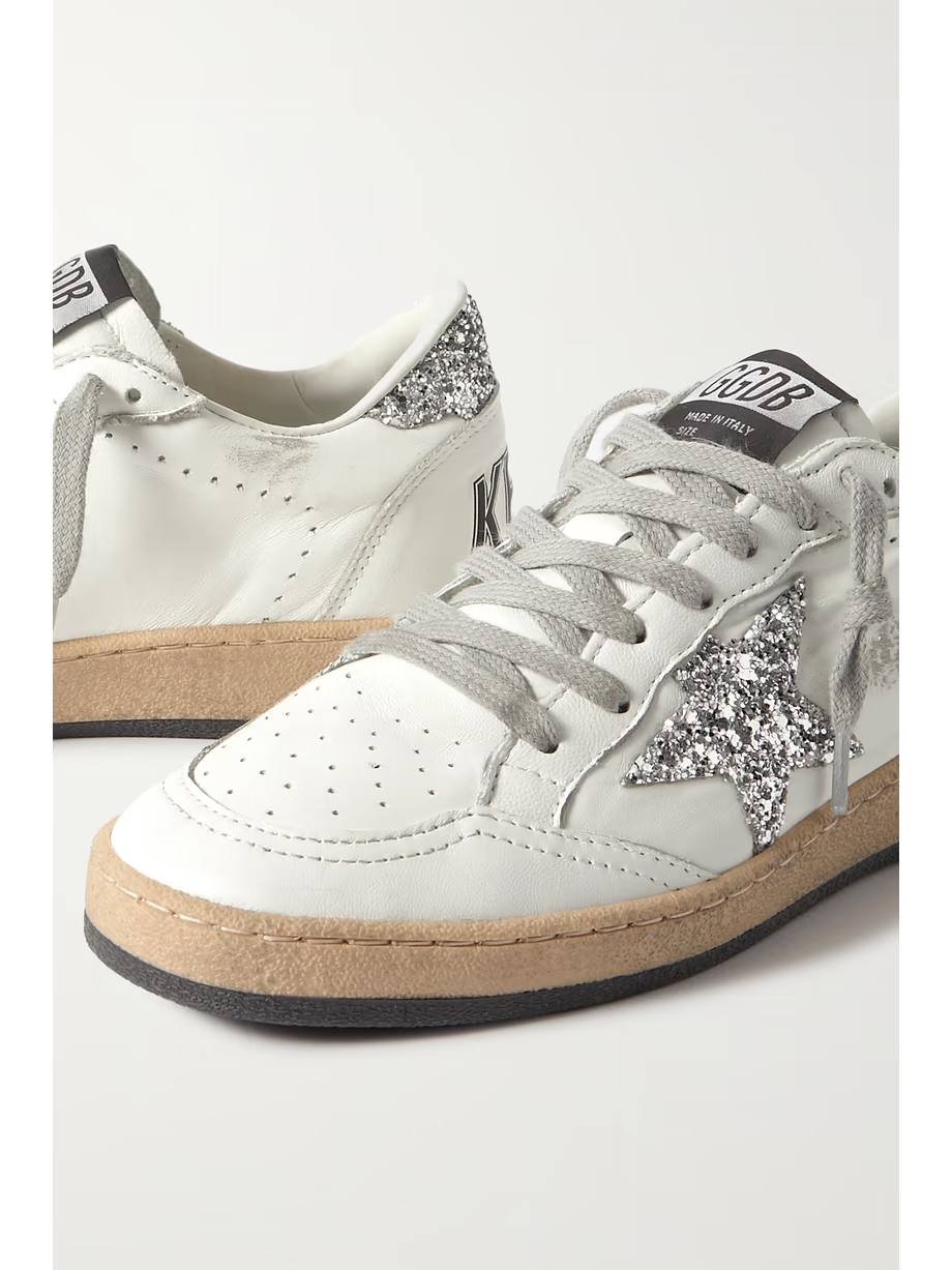 Ball Star distressed glittered leather sneakers