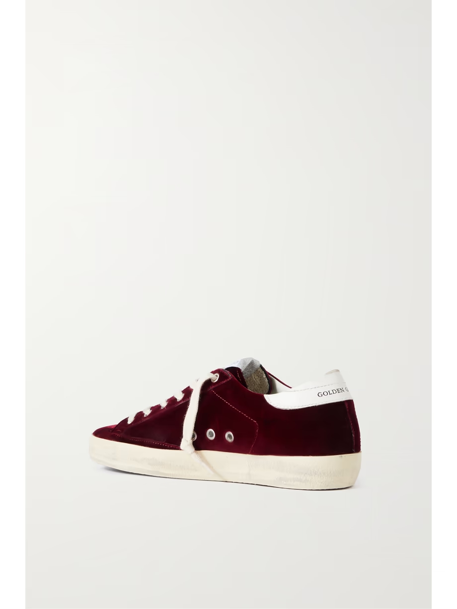 Super-Star distressed leather-trimmed velvet sneakers