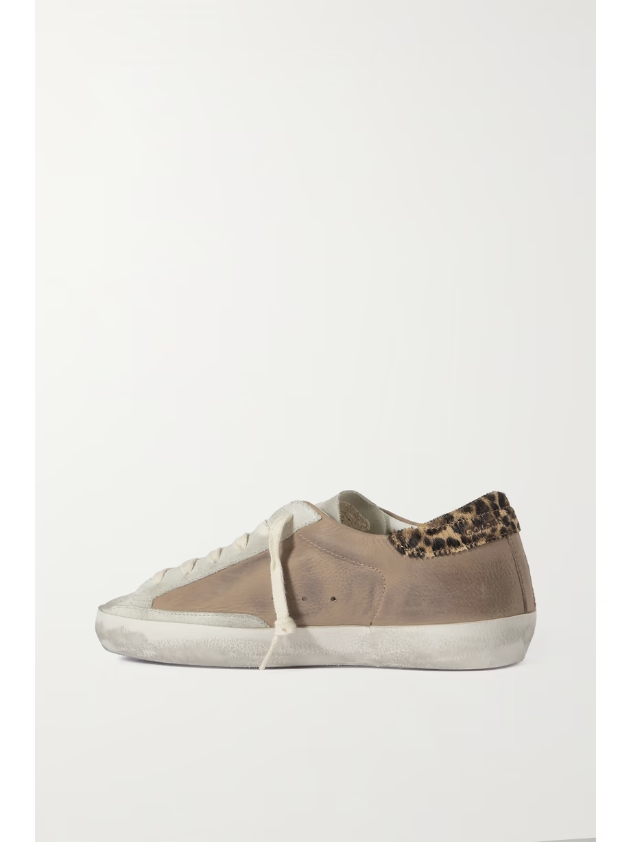 Super-Star distressed calf hair-trimmed nubuck and suede sneakers