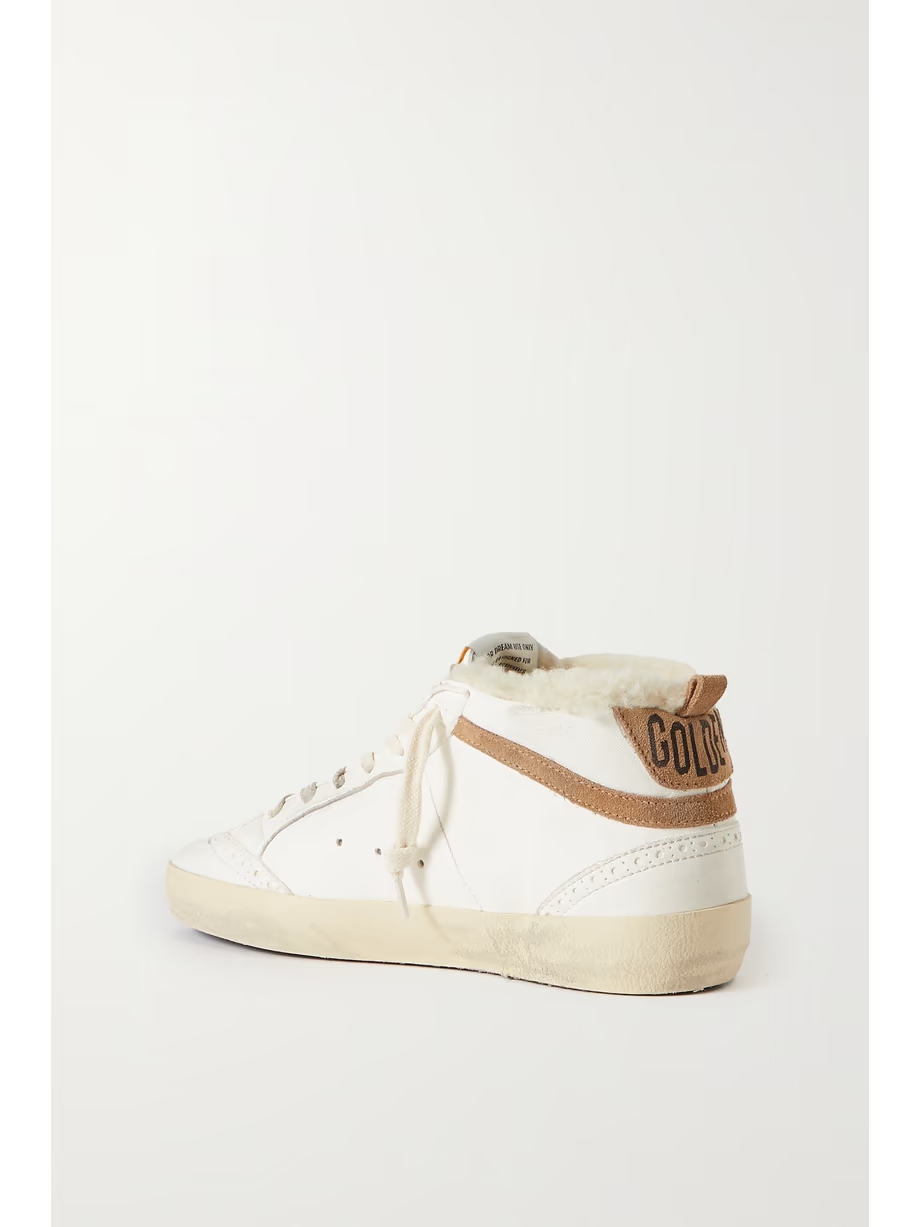 Mid Star shearling-lined distressed leopard-print calf hair, suede and leather sneakers