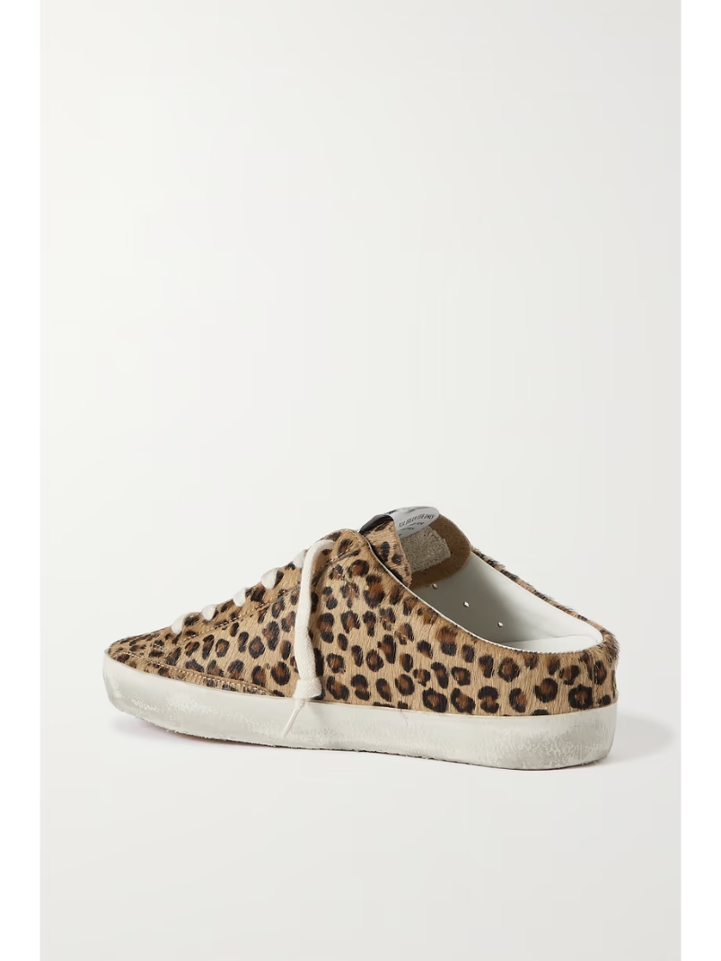 Super-Star Sabot distressed leopard-print calf hair slip-on sneakers