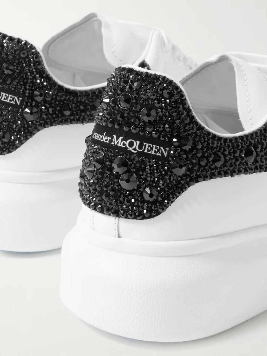 Crystal-embellished leather exaggerated-sole sneakers