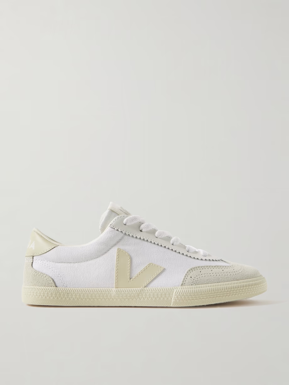 Volley suede and leather-trimmed organic cotton-canvas sneakers