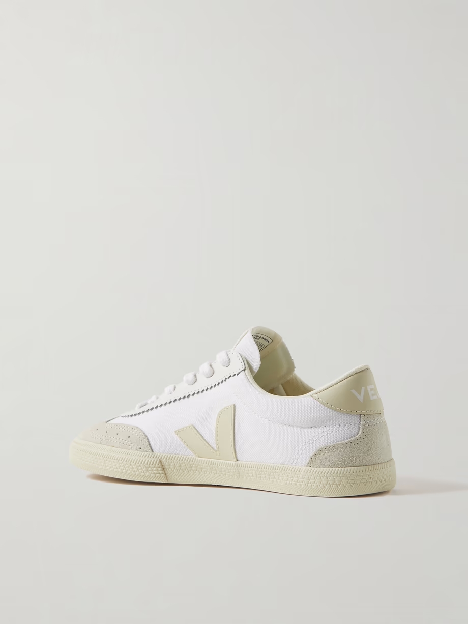 Volley suede and leather-trimmed organic cotton-canvas sneakers