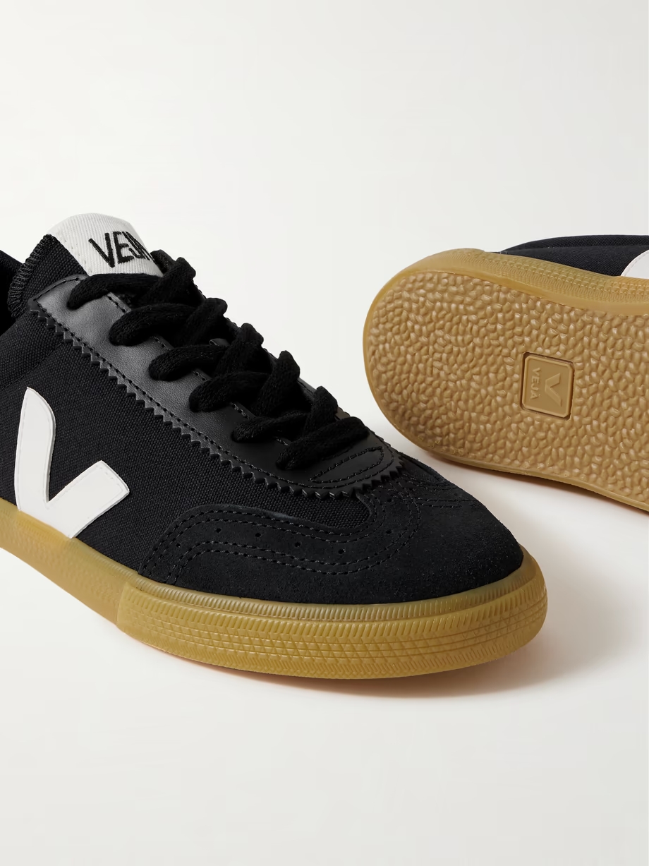 Volley suede and leather-trimmed canvas sneakers