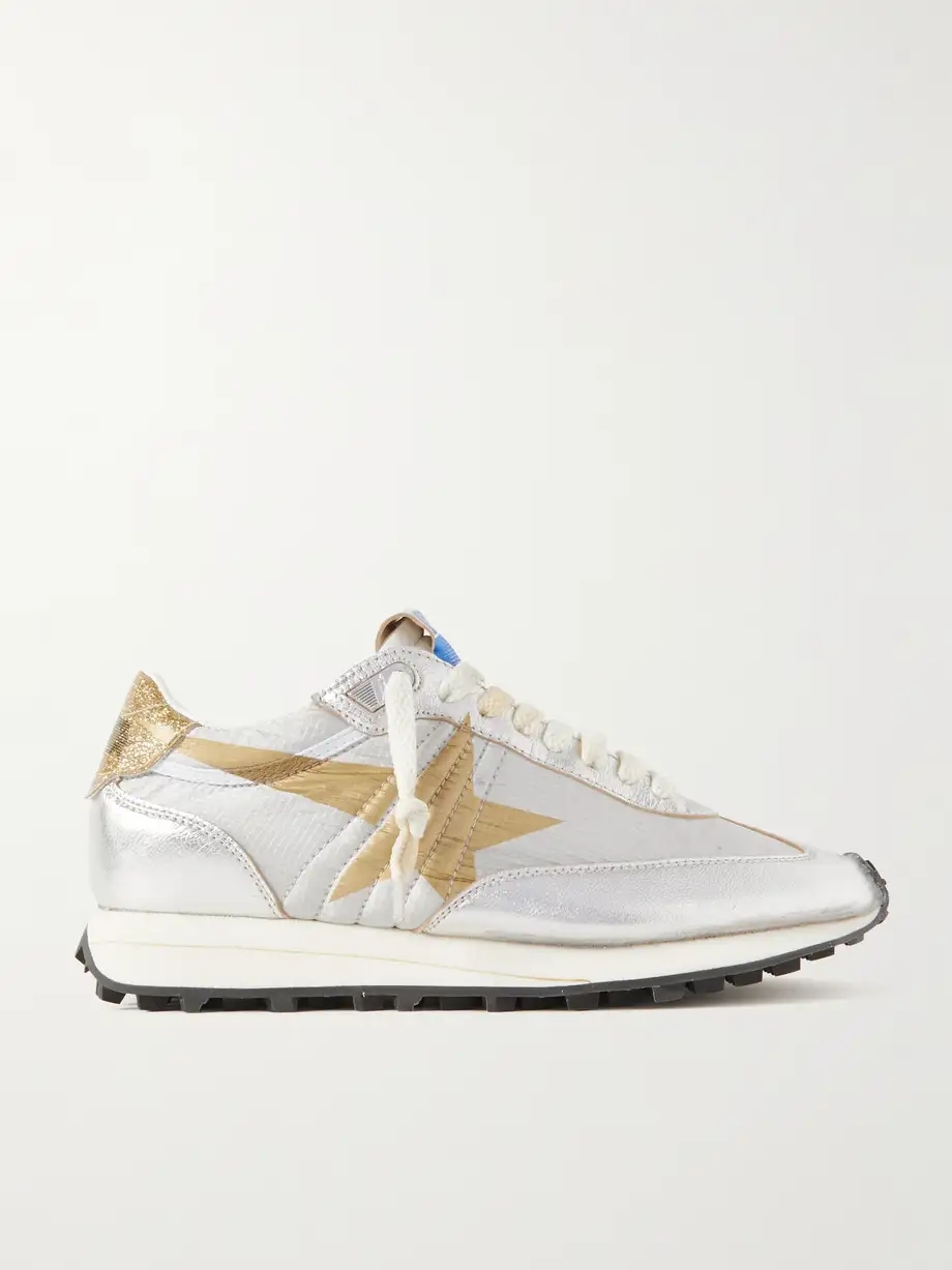 Running Marathon metallic leather-trimmed shell sneakers