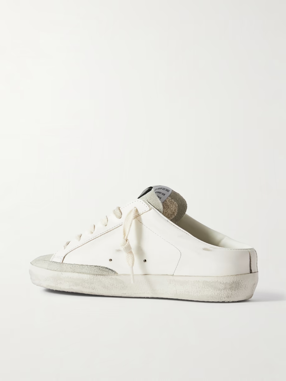 Super-Star Sabot distressed suede-trimmed leather slip-on sneakers