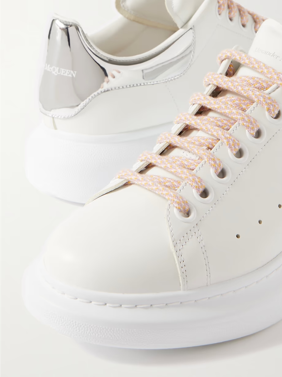 Matte and mirrored-leather exaggerated-sole sneakers