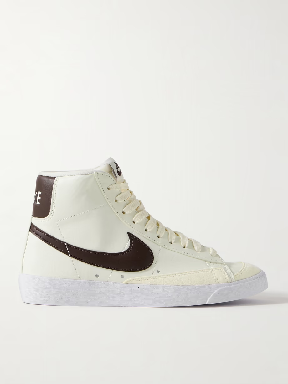 Blazer Mid \'77 Vintage suede and leather-trimmed crinkled-nubuck high-top sneakers