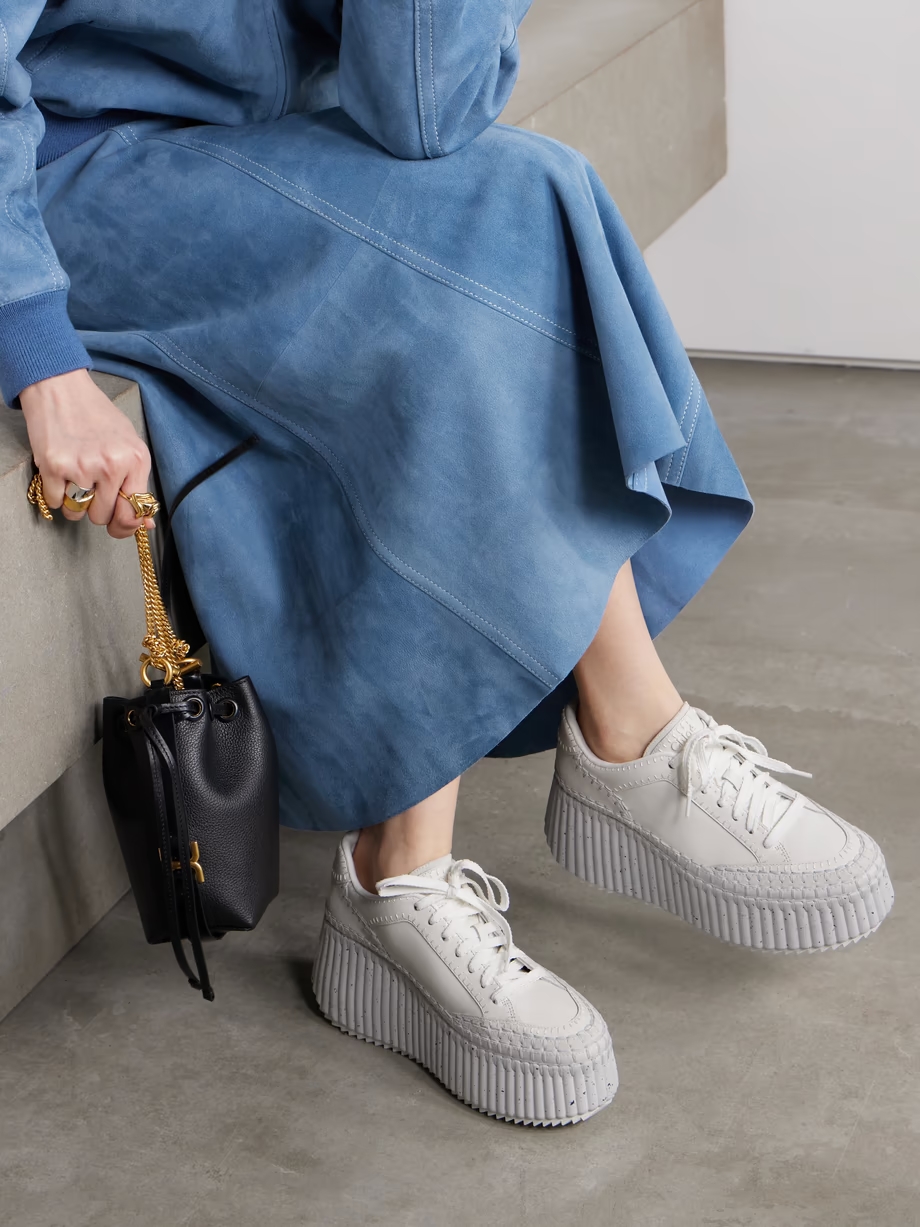 Nama suede-trimmed leather platform sneakers