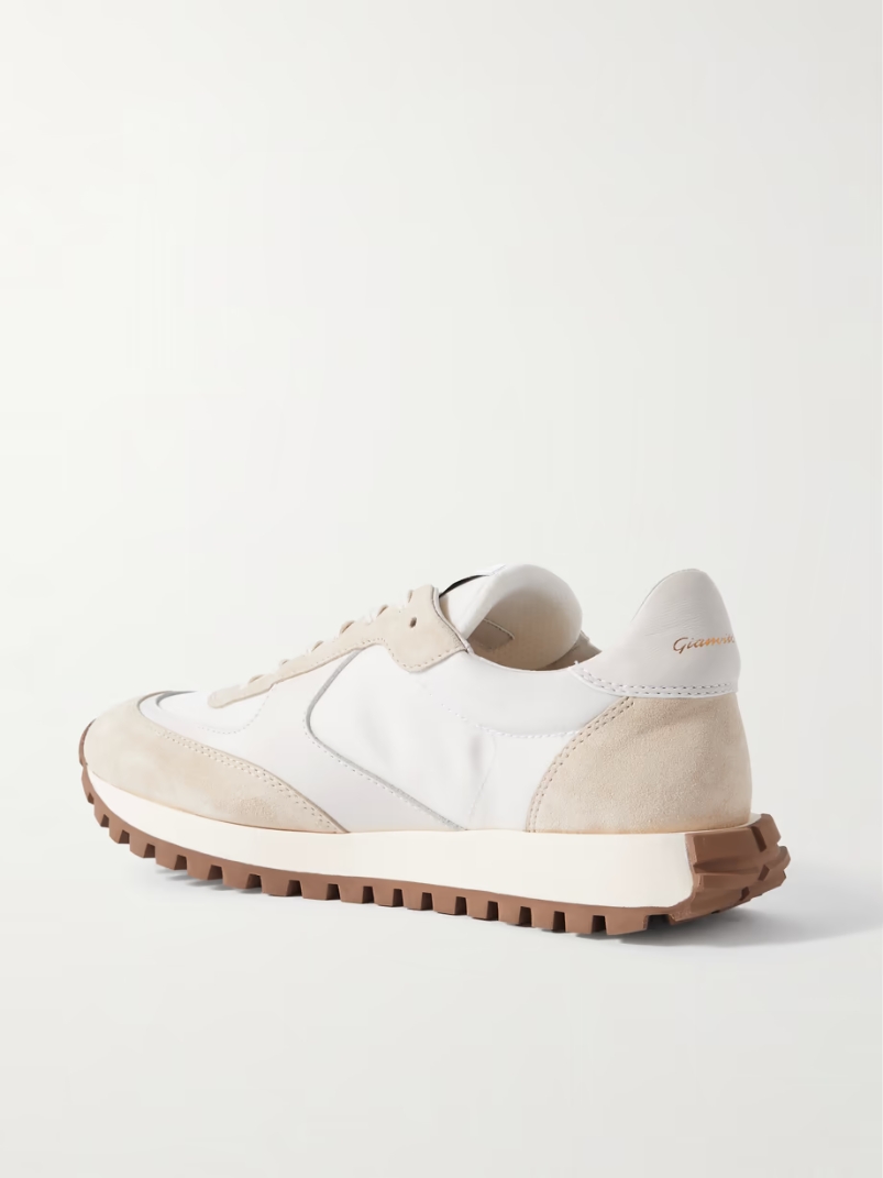 Gravel suede, leather and shell sneakers