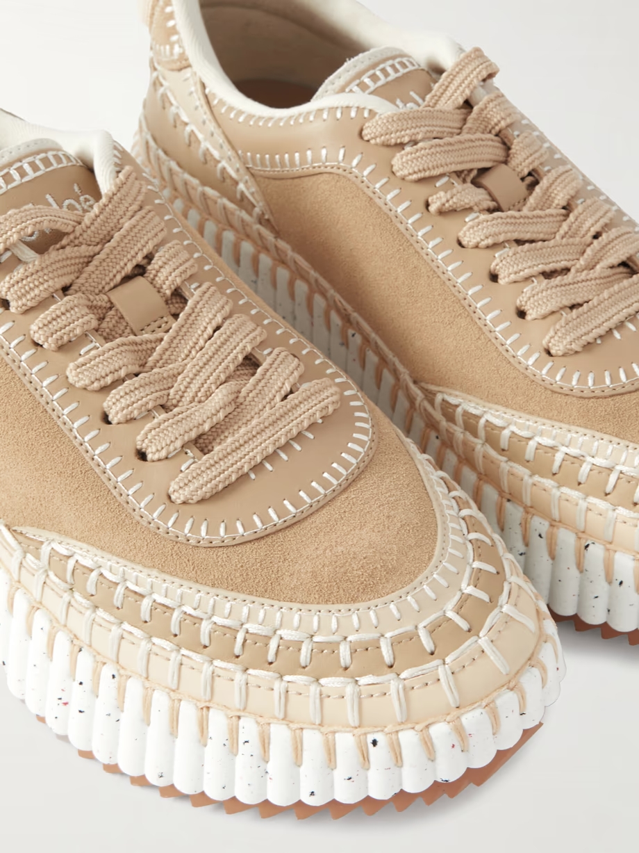 Nama embroidered suede and recycled-mesh sneakers