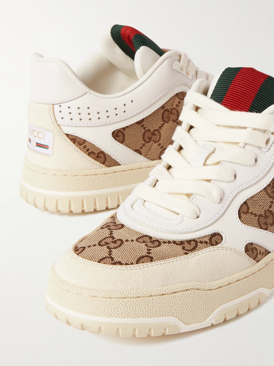 Re-Web leather and canvas-jacquard sneakers