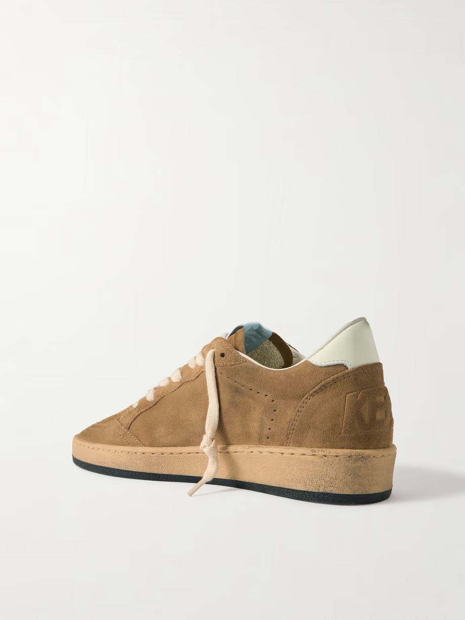 Ball Star distressed leather-trimmed suede sneakers