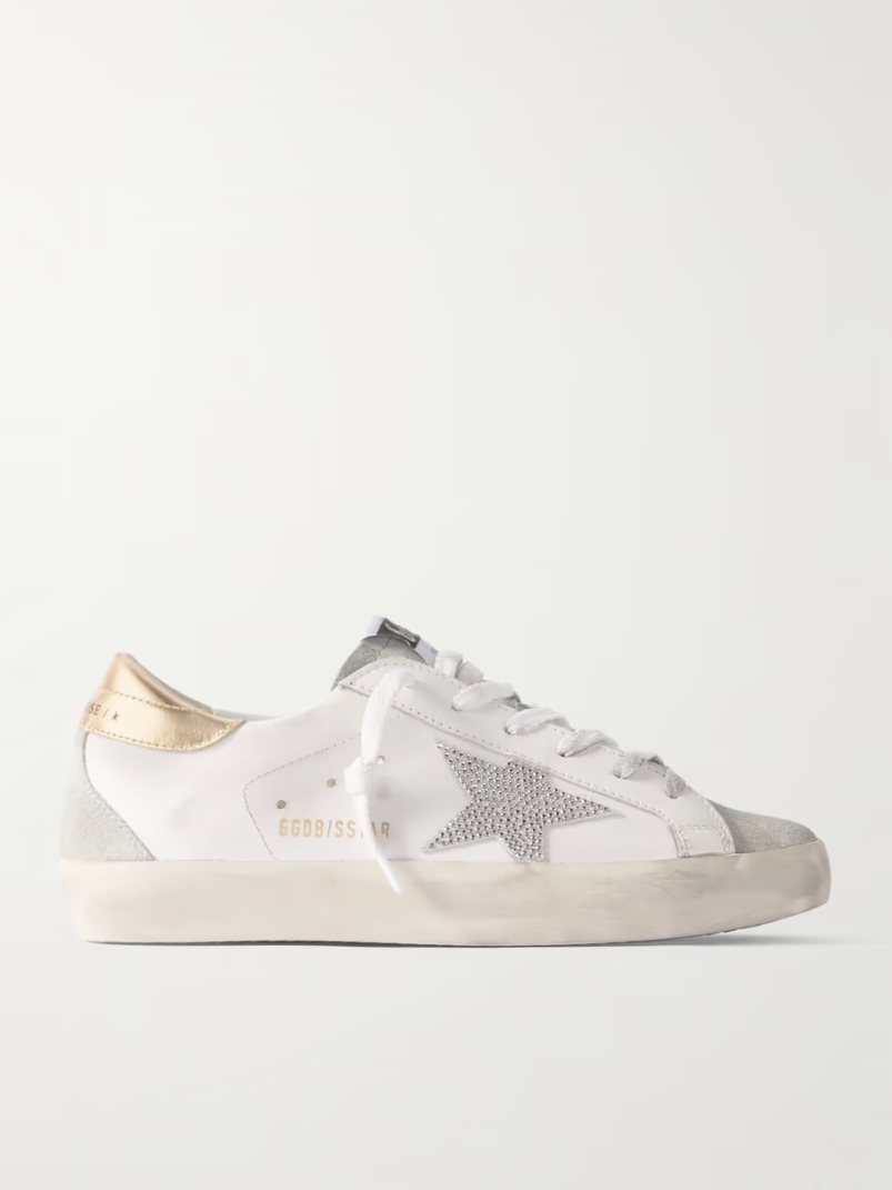 Super-Star embellished distressed suede and leather sneakers