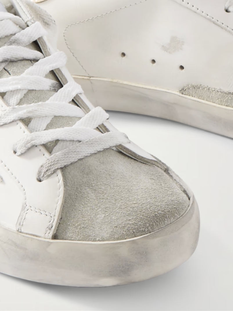 Super-Star embellished distressed suede and leather sneakers