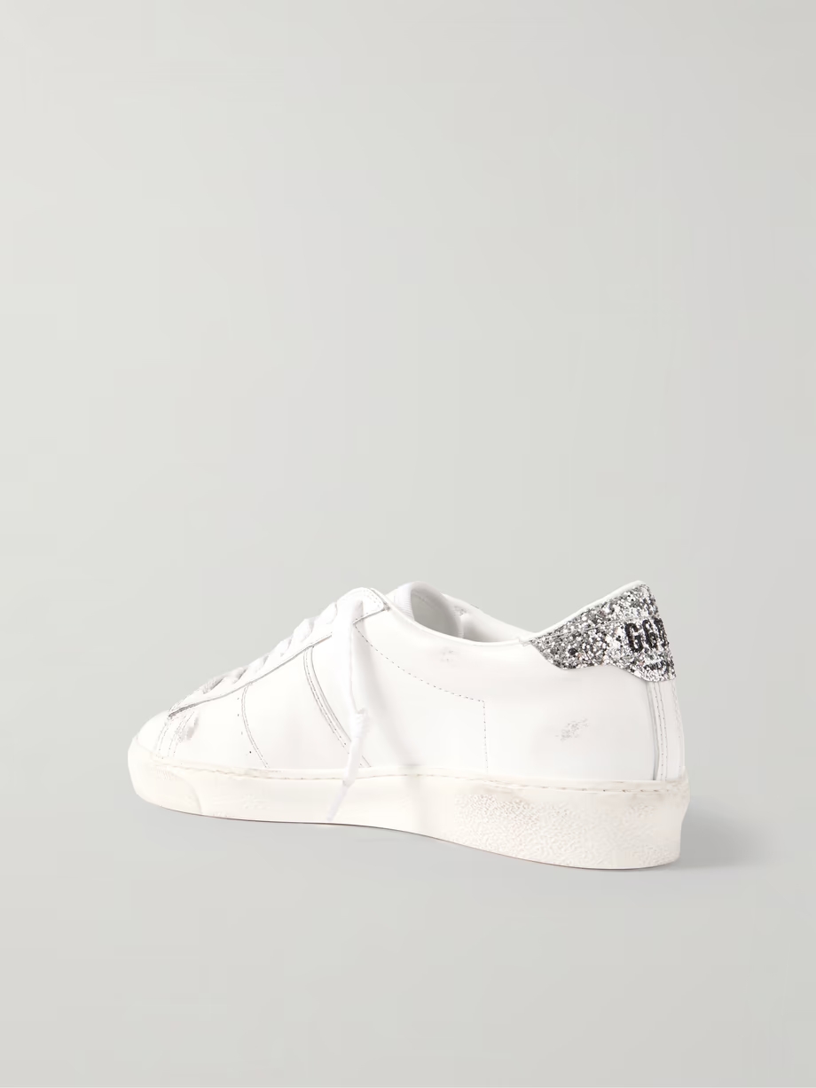 Matchstar distressed glittered leather sneakers