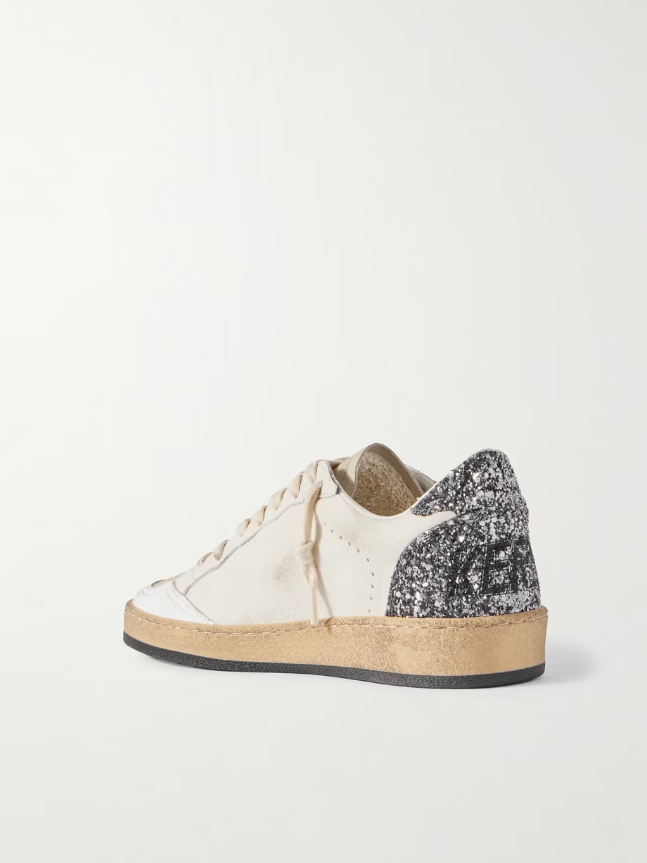 Ballstar glittered distressed leather sneakers