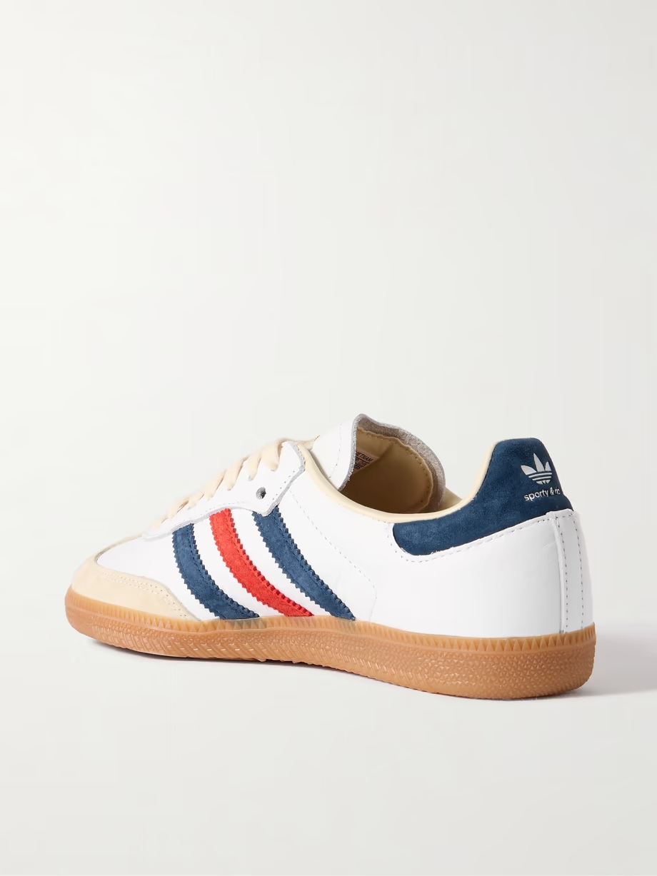 + Sporty & Rich Olympic Samba OG satin and suede-trimmed leather sneakers