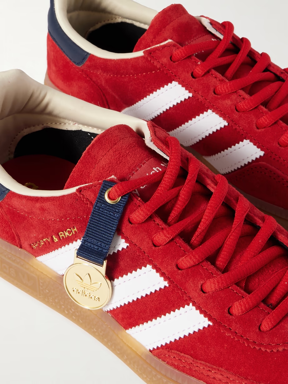 + Sporty & Rich Olympic Spezial embellished leather and grosgrain-trimmed suede sneakers