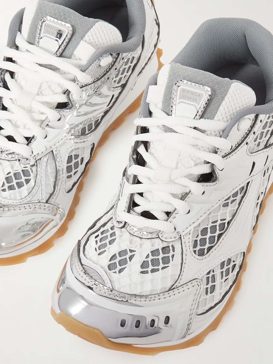 Orbit metallic rubber, mesh and fishnet sneakers