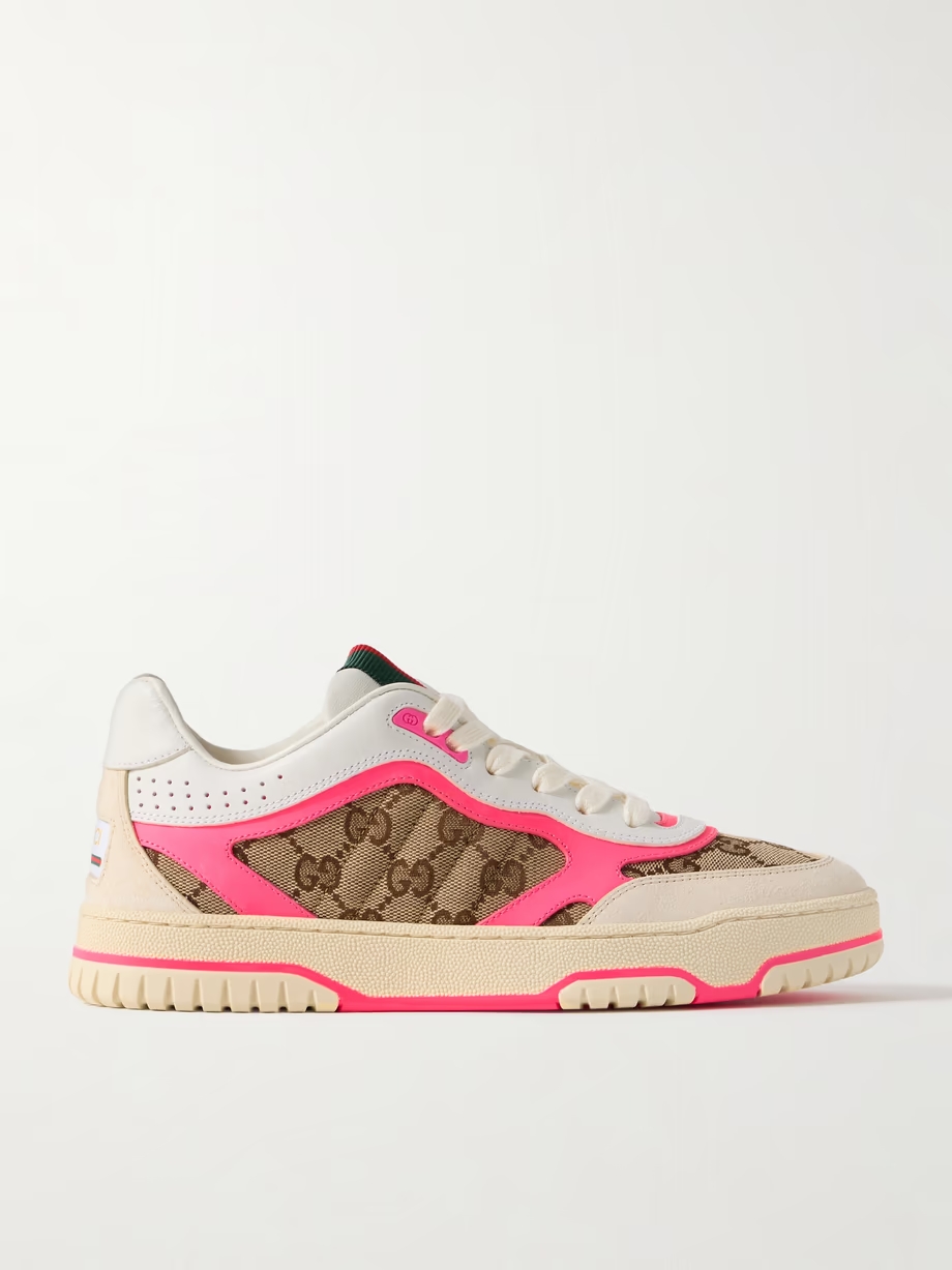 Re-Web suede, neon leather and canvas-jacquard sneakers