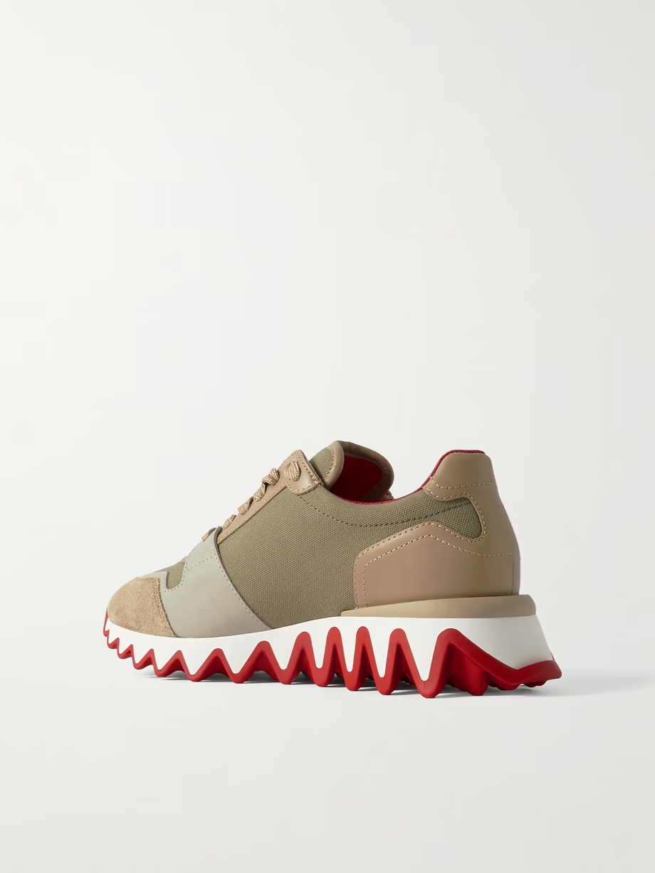 Nastroshark 40 embroidered grosgrain-trimmed suede, canvas and leather sneakers